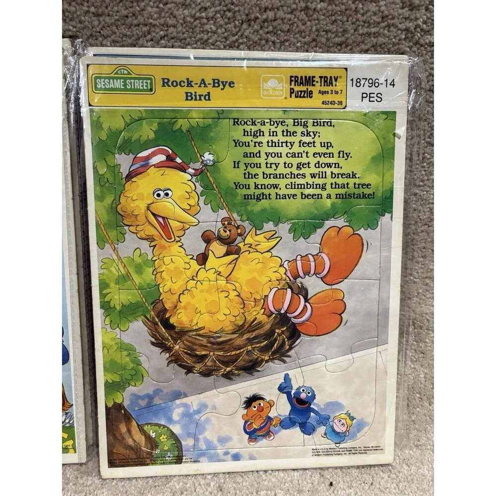 Vintage 1989‎ Sesame Street Frame Tray Inlaid Puzzle Lot of 4 Nursery Rhymes